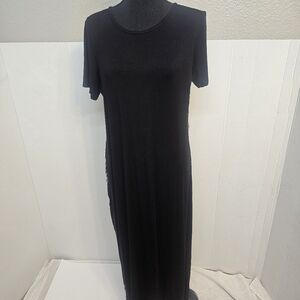 MICHAEL KORS BLACK WHITE SIDE STRIPED SHORT SLEEVE MAXI DRESS SIZE LARGE